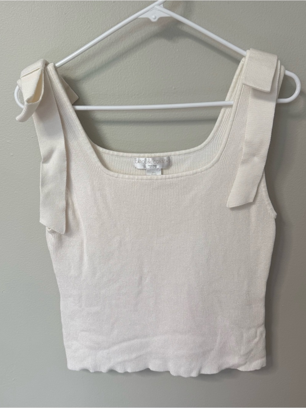 Caroline Constas ivory Ribbed Knit Bow tie Shoulder Tank Square Neck Large